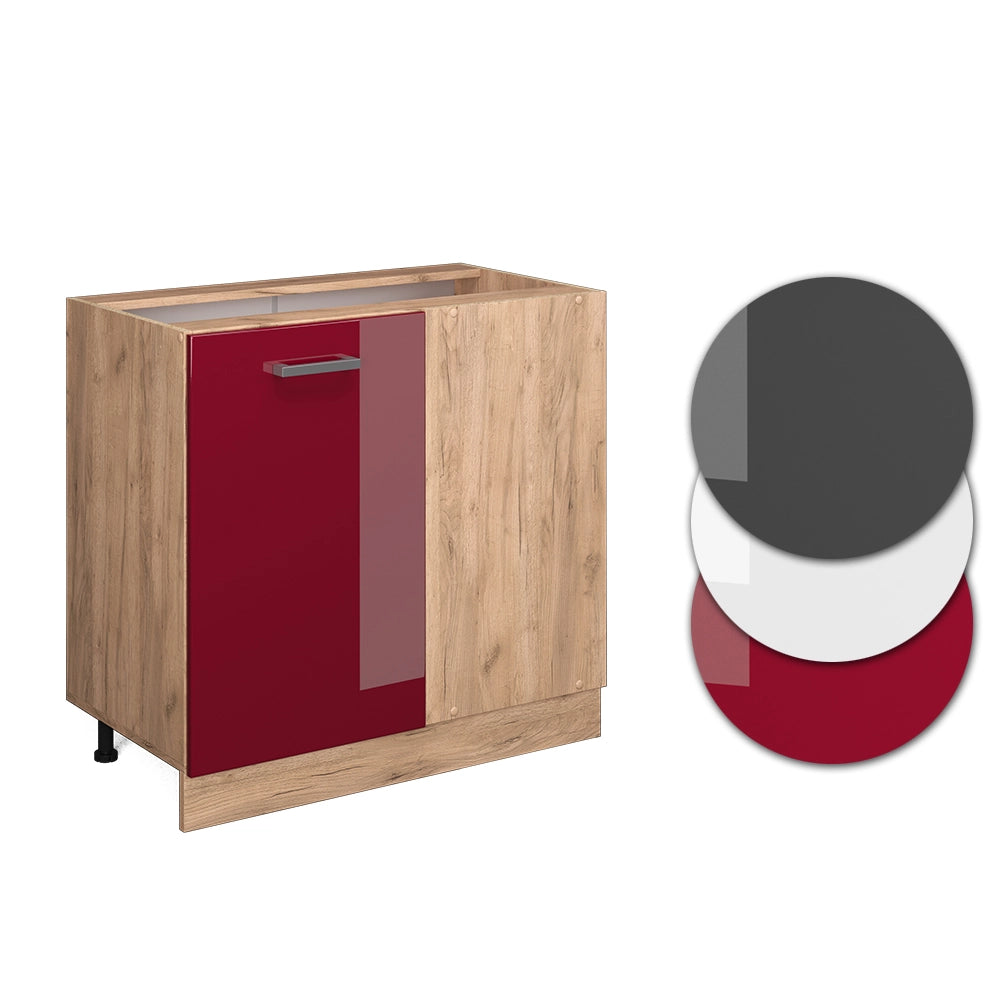Mobile ad angolo cucina R-Line Rosso lucido/Rovere dorato 86 cm senza piano di lavoro Vicco