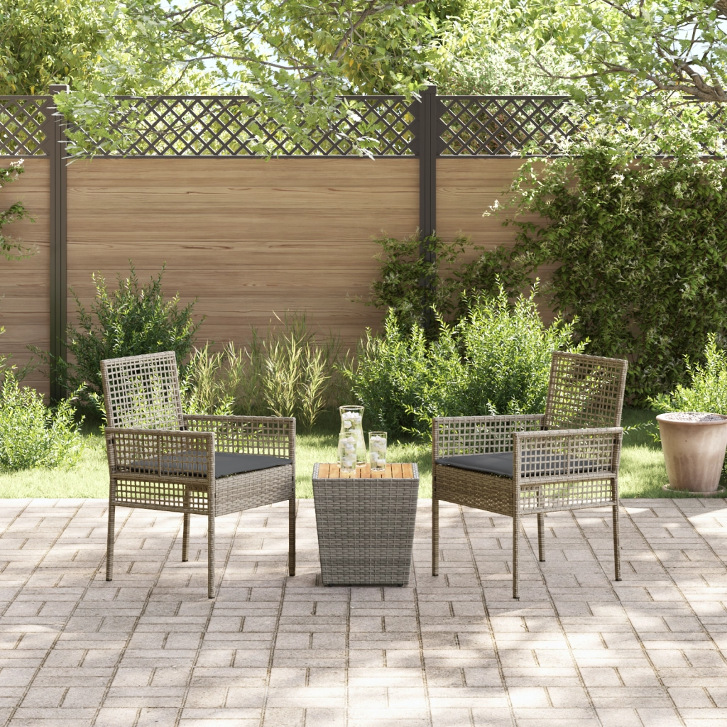 Set Bistro da Giardino 3 Pezzi con Cuscini Grigio in Polyrattan