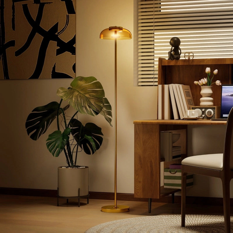 Lampada da terra LED per soggiorno 3000K con interruttore a pedale, finitura antique brass