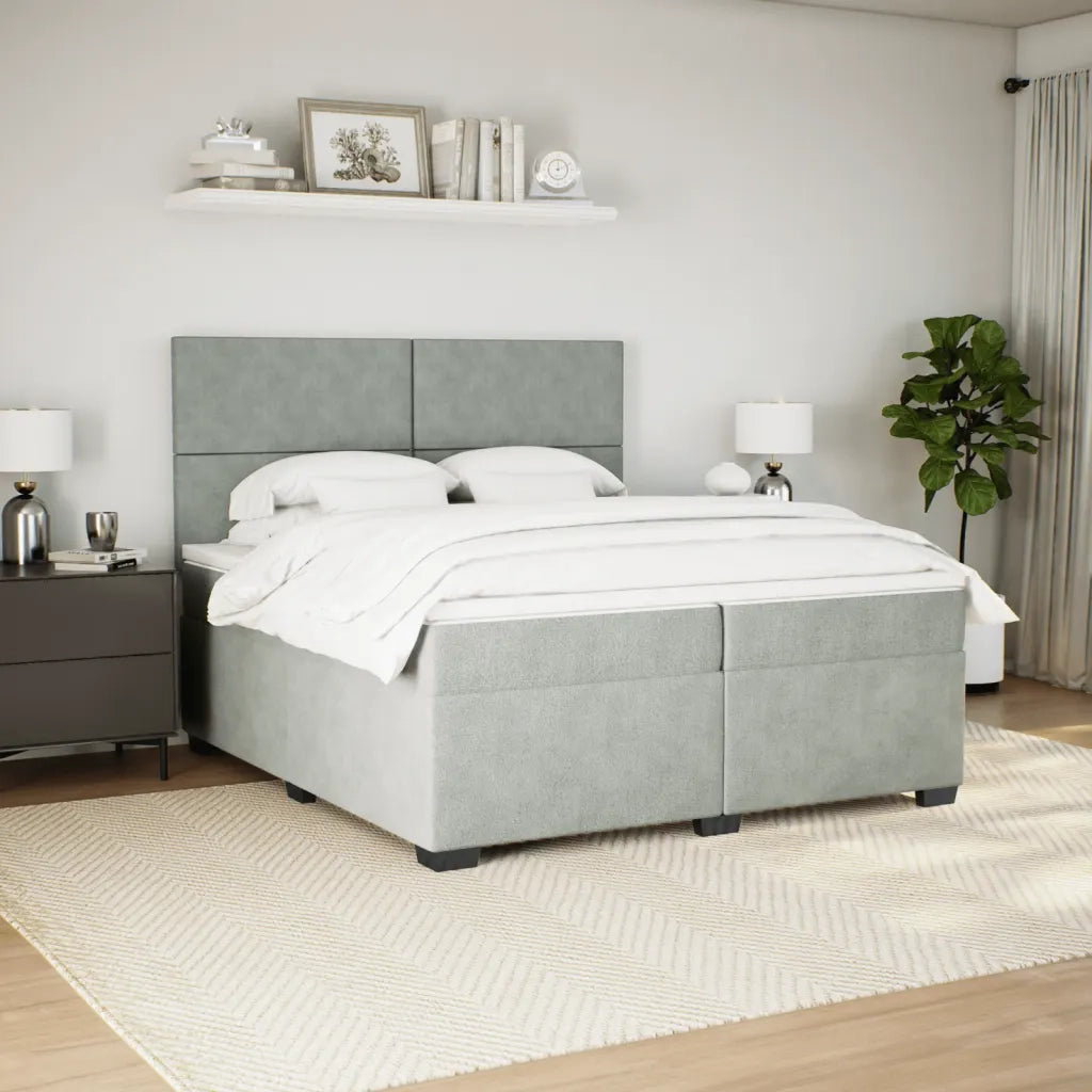 Giroletto a Molle con Materasso Grigio Chiaro 200x200cm Velluto