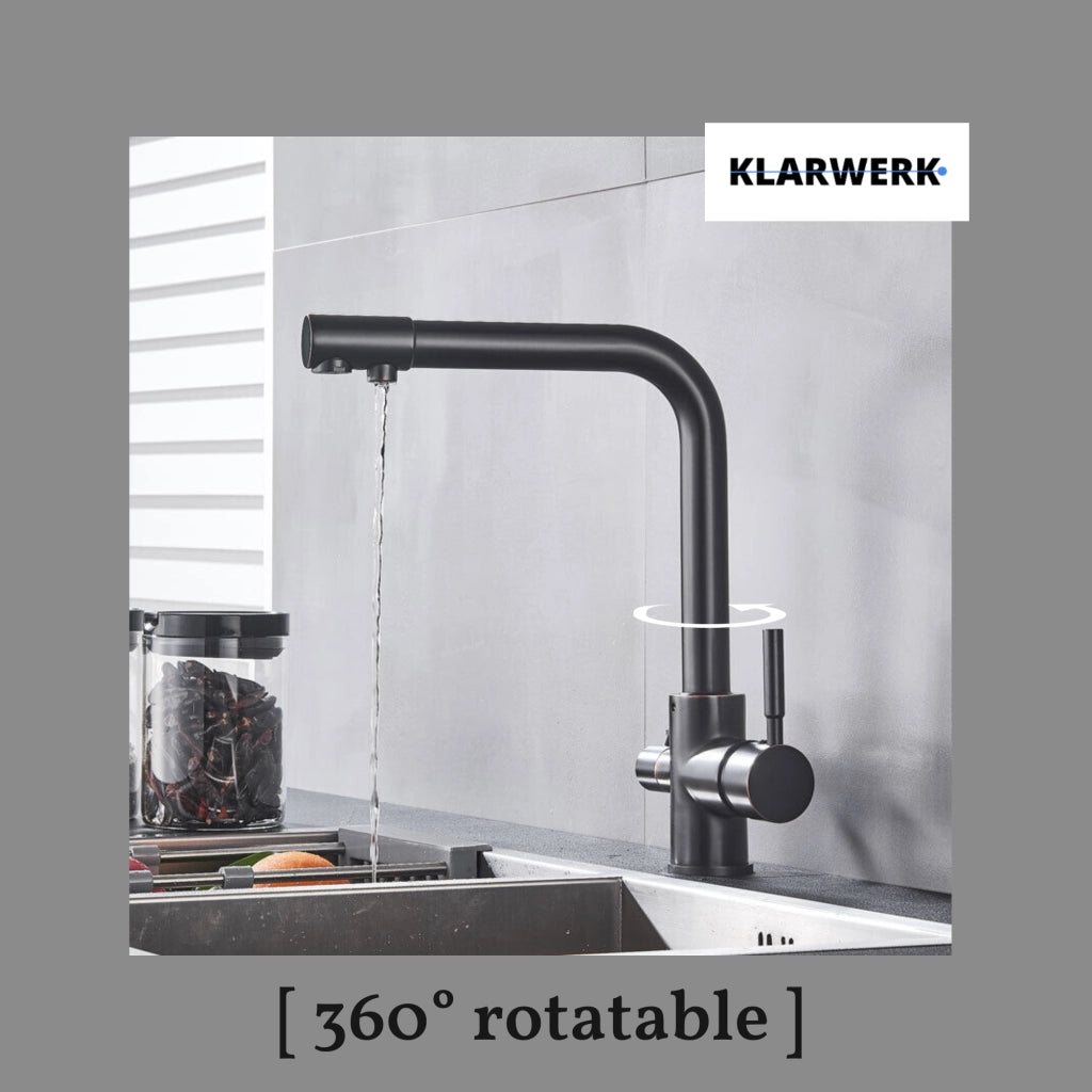 Felice | Rubinetto per acqua potabile a 3 vie premium nero opaco | Miscelatore da cucina ad osmosi in acciaio inossidabile | Filtra 3 connessioni