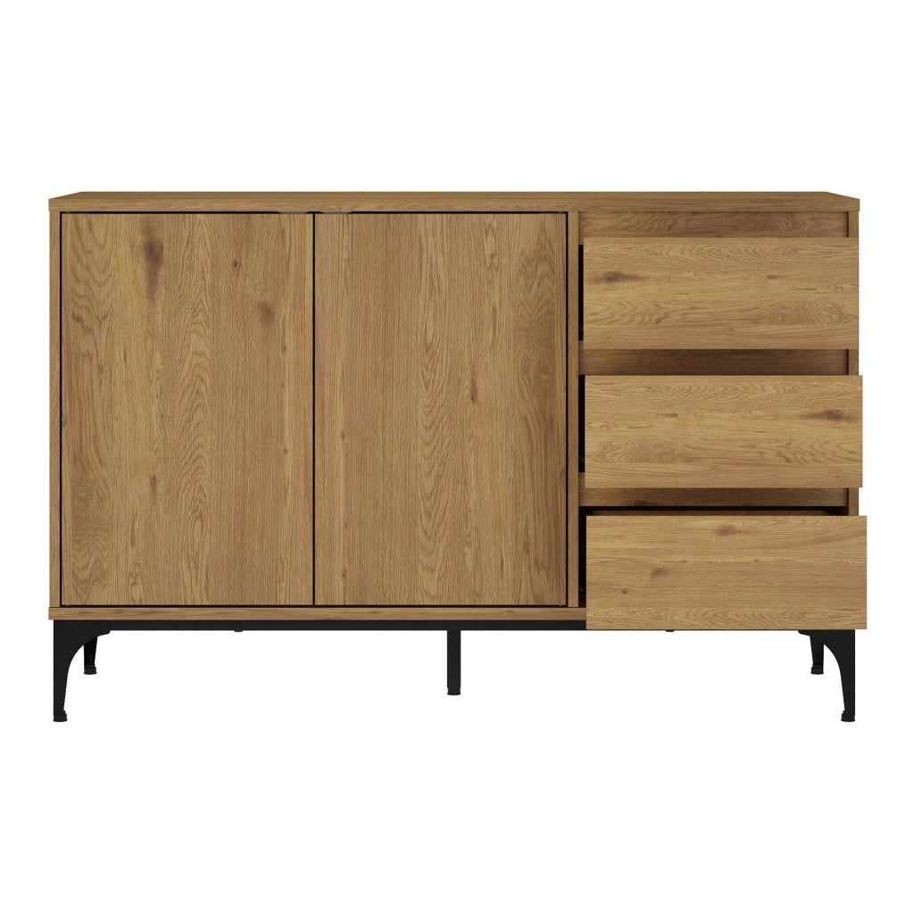 Credenza Bassa Kistiandi a 2 Ante e 3 Cassetti 77 x 120 x 40 cm - Effetto Rovere Scuro [en.casa]