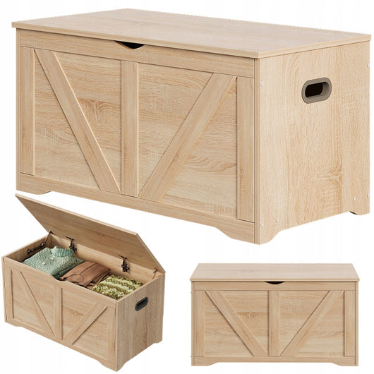 GRANDE CASSA DI LEGNO PER CONTENITORE MARRONE CHIARO BAULETTO PANCA 100 CM