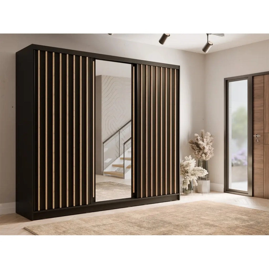 Armadio KAZU 3 porte scorrevoli con specchio grigio grafite 248 cm
