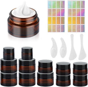 Amber Glazen Contenitori per Cosmetici - Inclusi Spatule - 10/20/30 ml - Per Crema e Olio - Riciclabili - 12 Pezzi