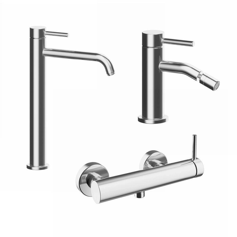 Set miscelatori: lavabo alto bidet senza scarico ed esterno doccia cromato | Bette