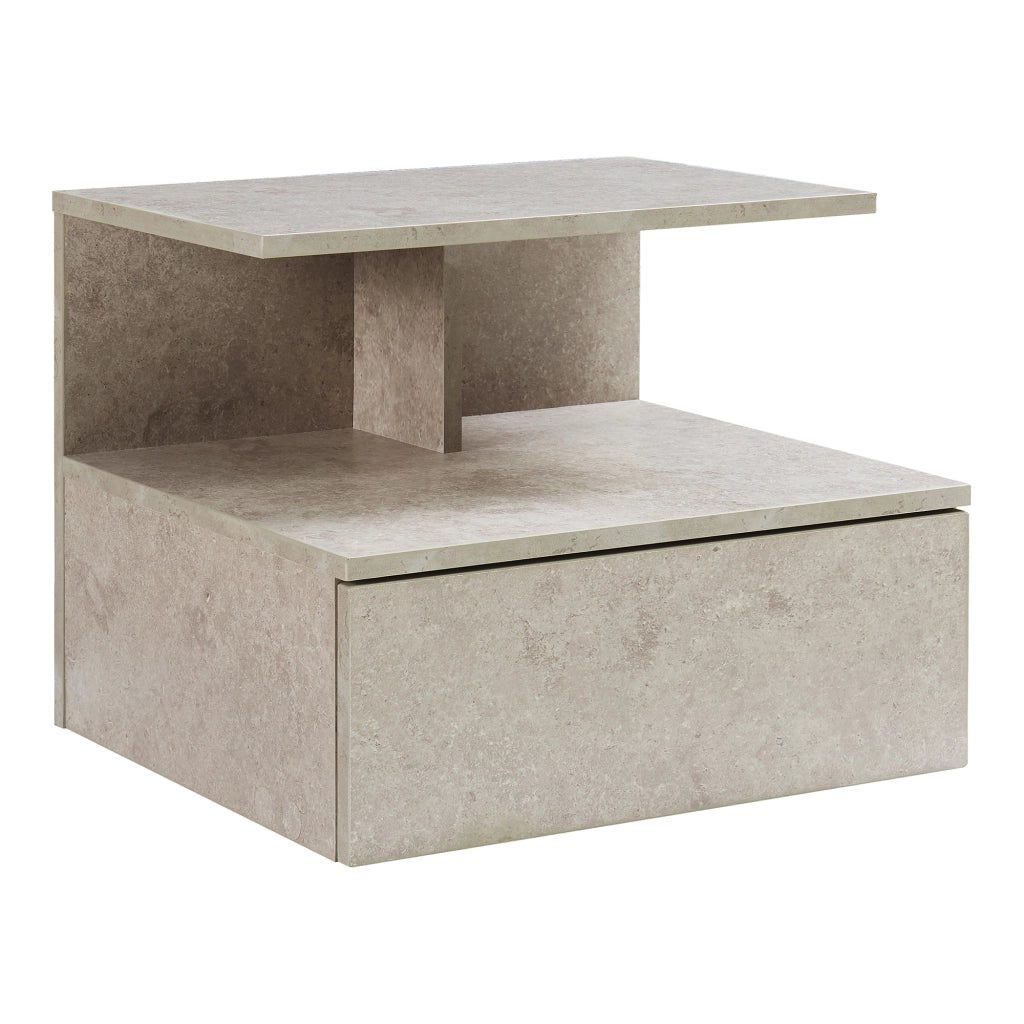 Comodino da Parete Amberg con Cassetto e Ripiani 40x35x31 cm - Effetto Cemento Chiaro [en.casa]