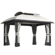 Gazebo da giardino ¨C zephmum ¨C grigio chiaro 330x400 cm con tende in rete