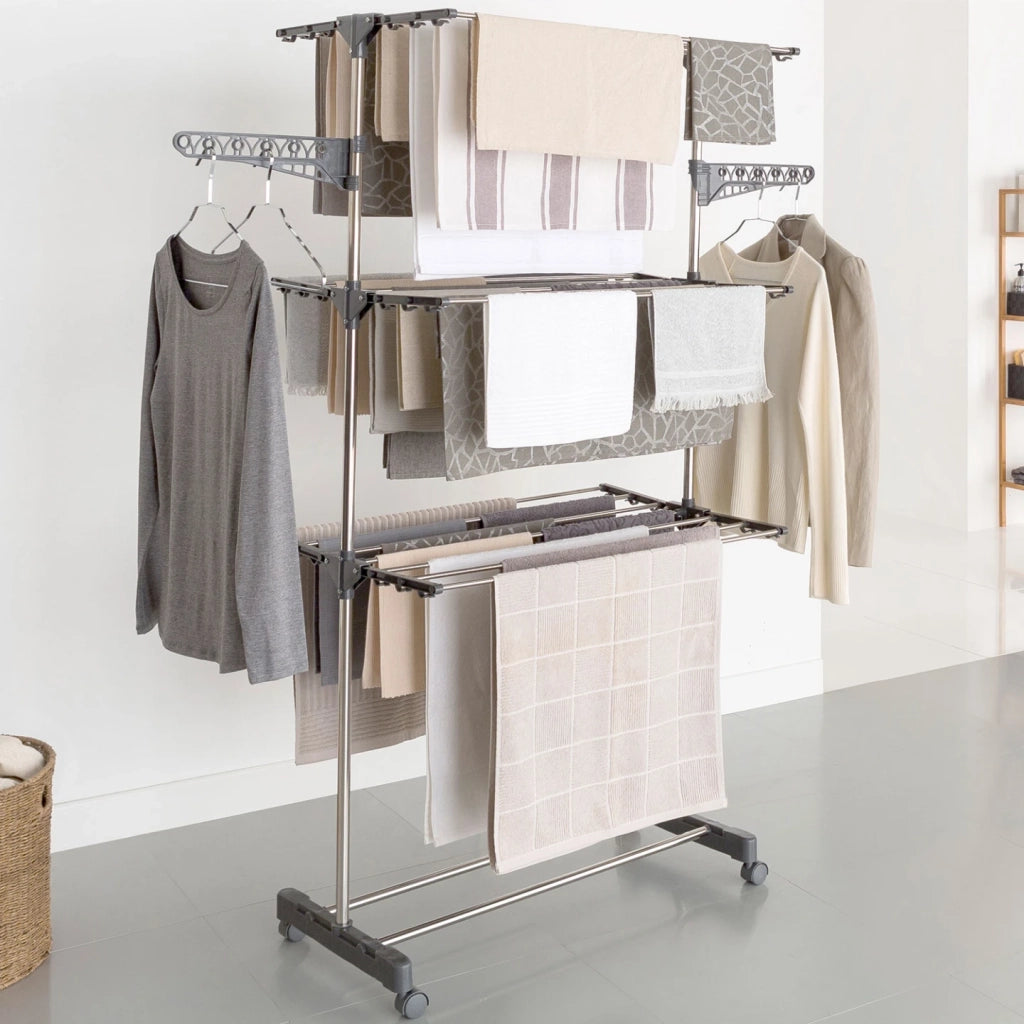 IDMarket - Stendibiancheria inox MAXIMA grigio pieghevole Alt. 145 cm