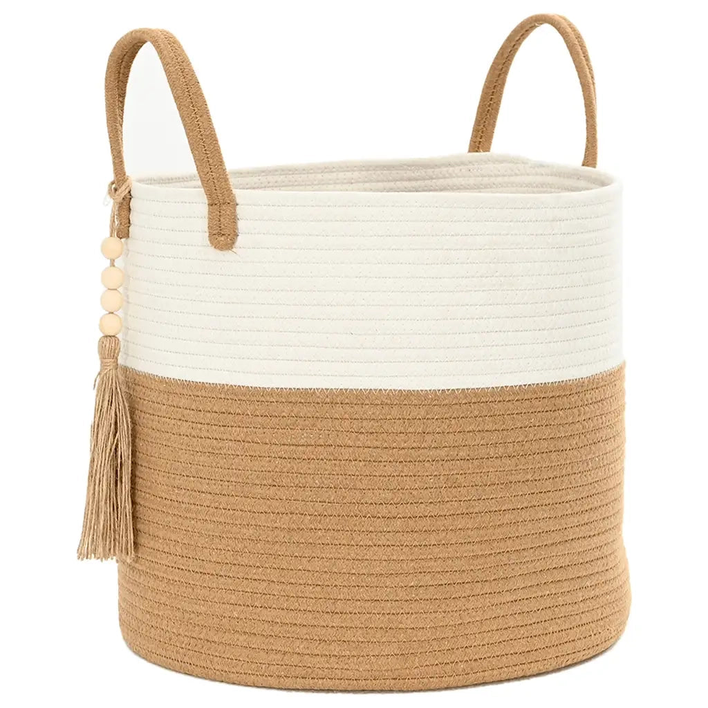 Cestino Portaoggetti Marrone e Bianco ?40x35 cm in Cotone CFW2774715