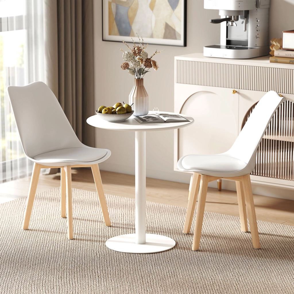 Tavolo da Cucina Rotondo per 2 Persone dal Design Moderno in Acciaio, ?60x72 cm, Bianco