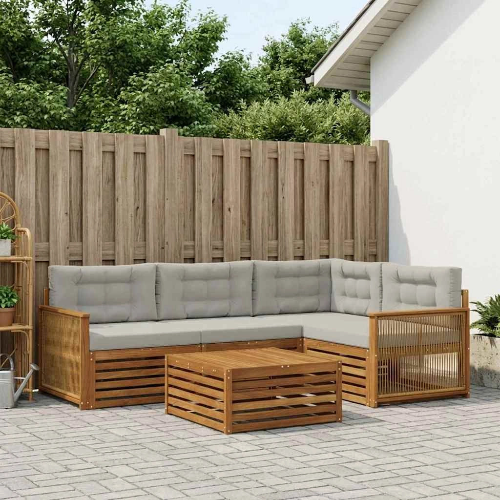 Set di divani da esterno 5 pz Naturale e Grigio Chiaro 3383329