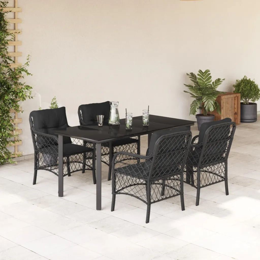 Set da Pranzo da Giardino 5 pz Nero con Cuscini in Polyrattan 3212106