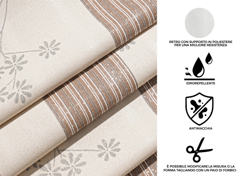 Tovaglia Antimacchia PVC Proteggi Tavolo Maniva Glitter Riga Flower - 140x190 - D5 Beige