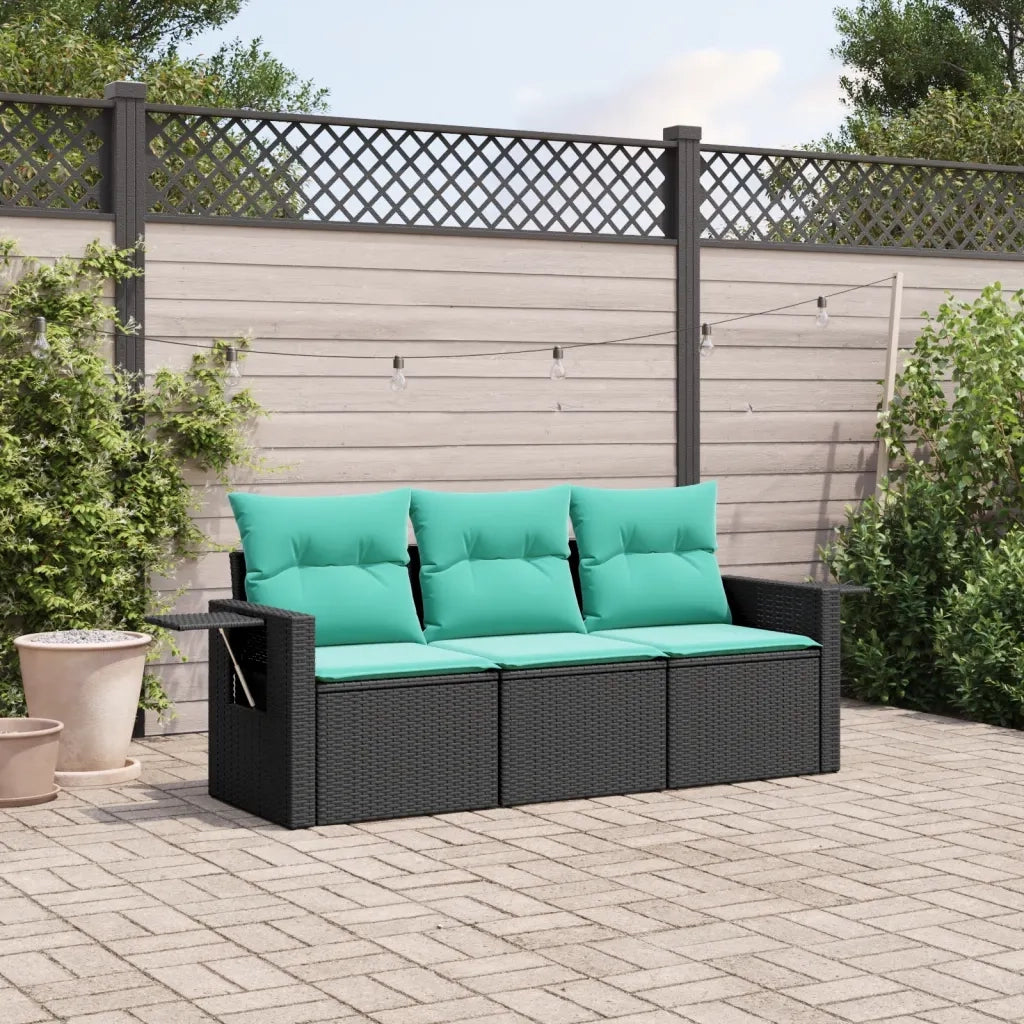 Set Divani da Giardino 3 pz con Cuscini Nero in Polyrattan 3219856