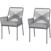 Set di 2 sedie da giardino in rattan con braccioli e cuscini; grigio scuro