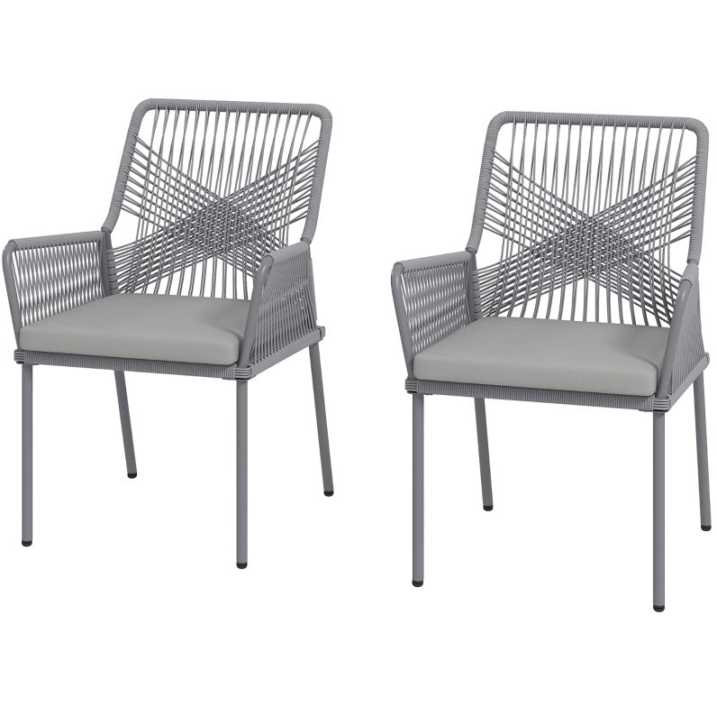 Set di 2 sedie da giardino in rattan con braccioli e cuscini; grigio scuro
