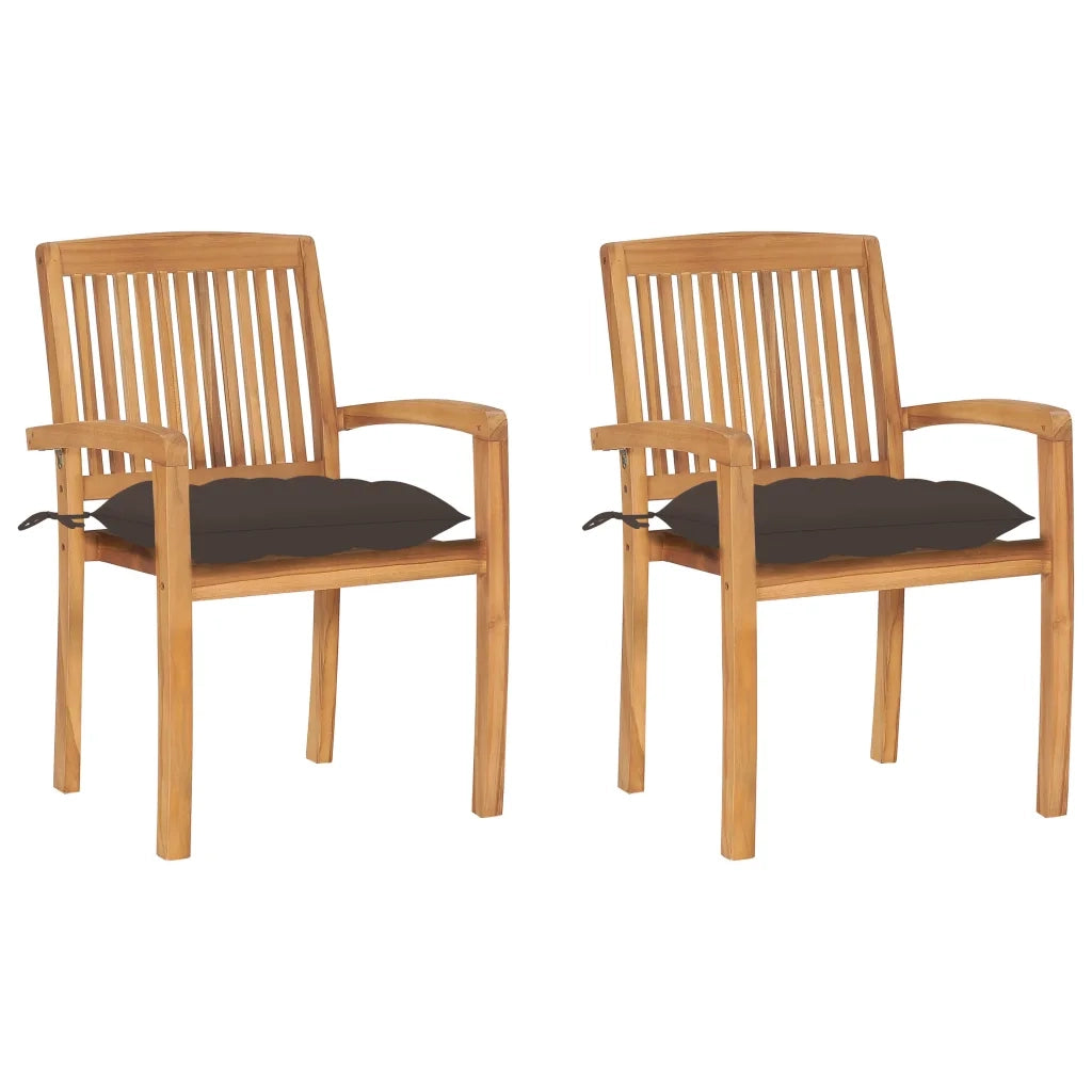 Sedie da Giardino 2 pz Cuscini Grigio Talpa in Teak Massello cod mxl 8094