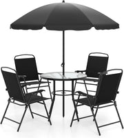 Set di 6 mobili da giardino con ombrellone, mobili da terrazza, 4 sedie pieghevoli con tavolo, set di mobili da balcone per 4 persone, set da giardino per giardino, balcone, terrazza