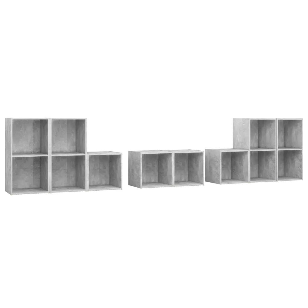 Set Mobile TV 8 pz-Set di 8 Credenza per TV Grigio Cemento in Legno Multistrato