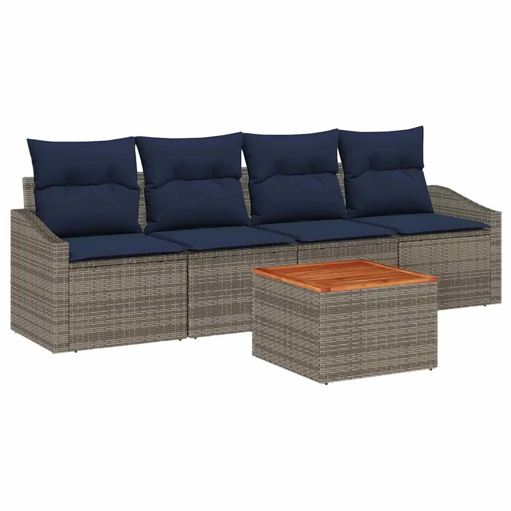 Set Divano da Giardino 5 pcs Grigio e Blu Navy polyrattan