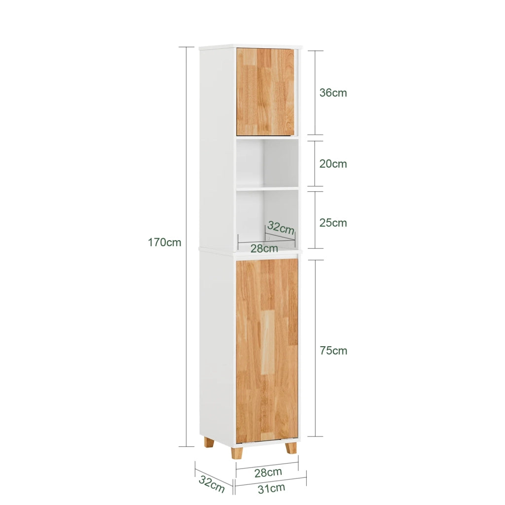 Mobile colonna bagno con portabiancheria e Mobiletto stretto salvaspazio ad anta singola. Colore Bianco-Naturale L31*A170*P32 cm BZR74-W SoBuy