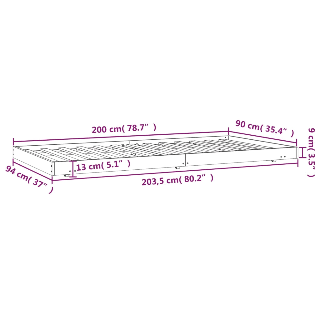 Giroletto senza Materasso 90x200 cm in Legno Massello di Pino 823494