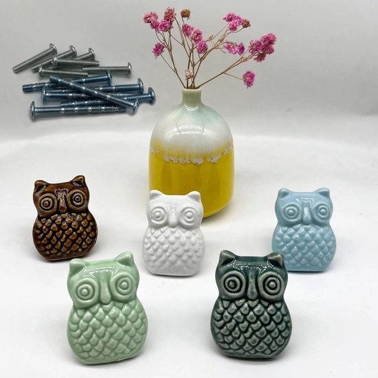 Pomelli porcellanati di animali - 5 pezzi maniglie ceramiche per cassetti mobili decorativi