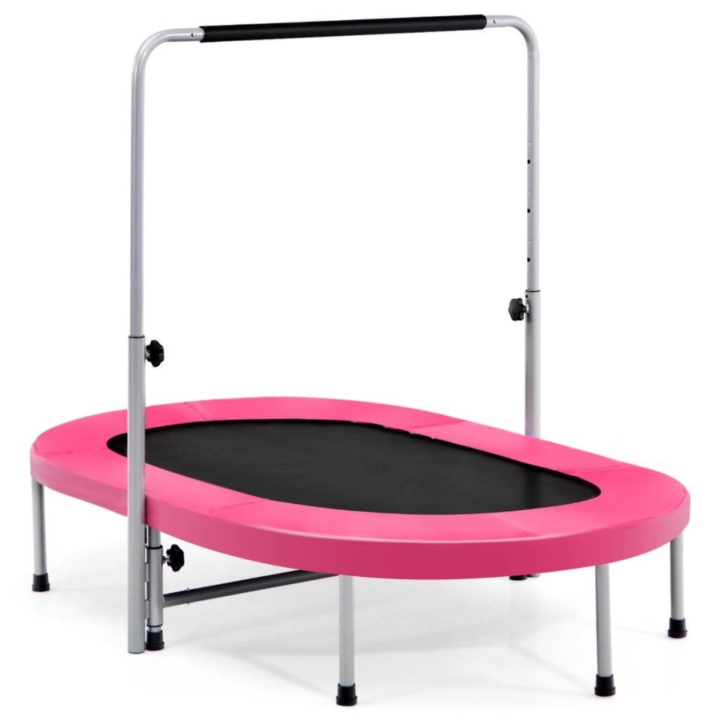Trampolino doppio per 2 persone con maniglia e cuscinetto, Trampolino ovale pieghevole per bambini e adulti Rosa-Trampolini