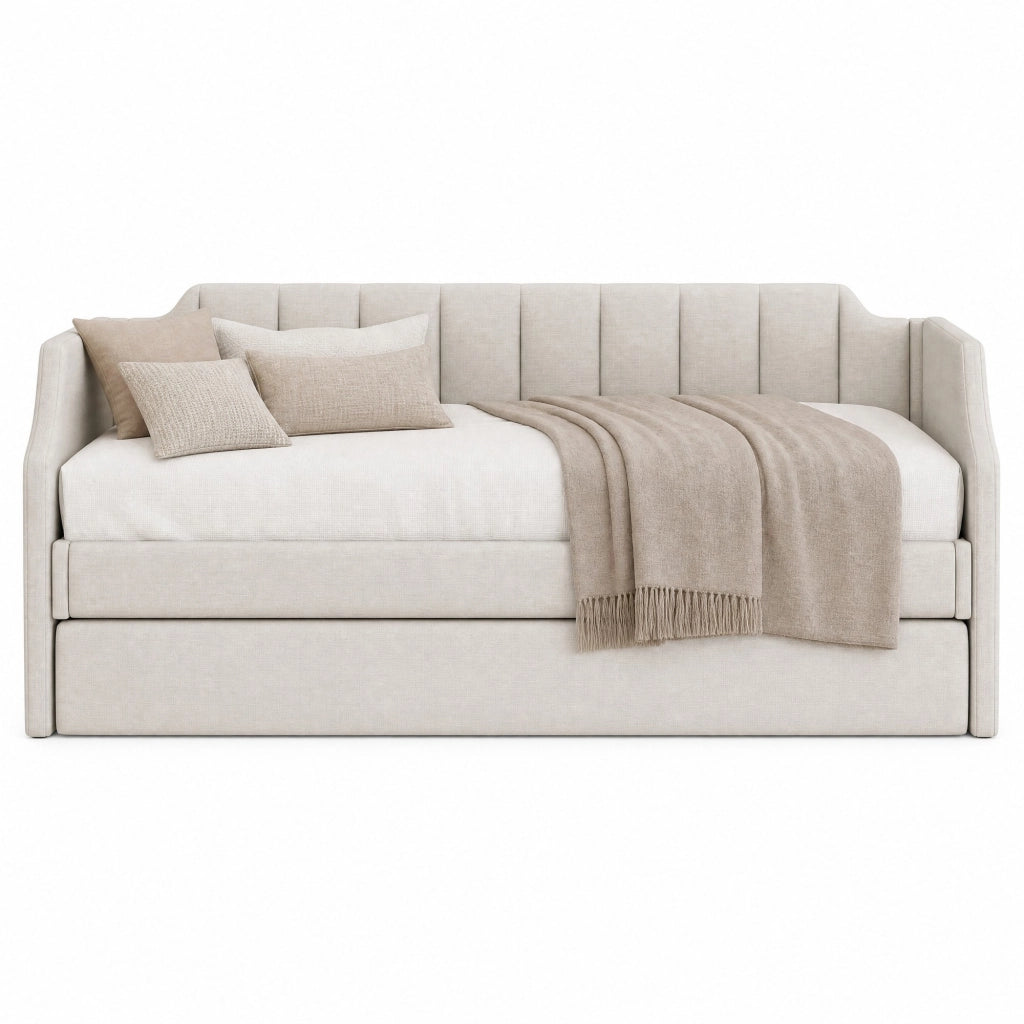 Letto daybed imbottito con letto estraibile, beige, 90 x 200 cm