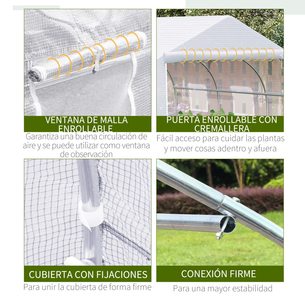 Tunnel da giardino ¨C Zephmum ¨C 445x300x205 cm bianco con 6 finestre e copertura in PE 140 g/m2
