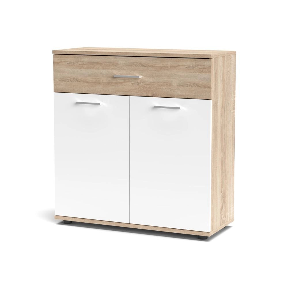 Mobile multiuso Irys con 2 ante e 1 cassetto colore bianco e rovere 80x35x84H