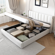 Letto matrimoniale 180x200 cm in PU bianco con LED; USB; contenitore e testiera reclinabile