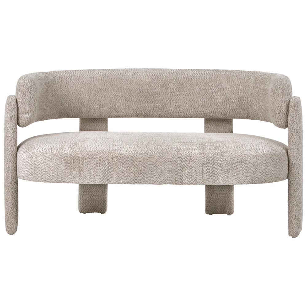 Divano a 2 posti in ciniglia di poliestere beige chiaro, moderno e confortevole, con seduta e schienale curvi, in stile scandinavo