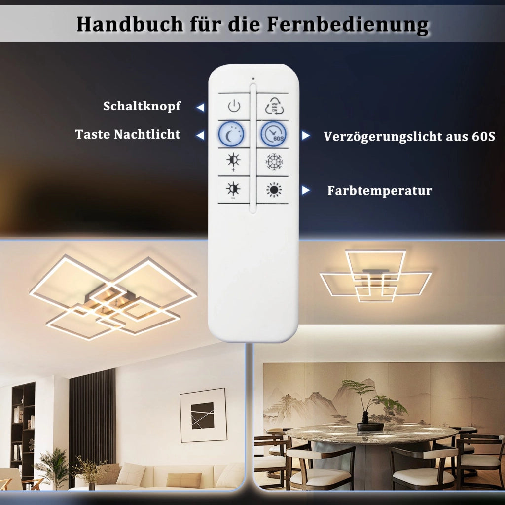 ZMH Lampada da soffitto LED argento rettangolare 72cm 48W dimmerabile per soggiorno