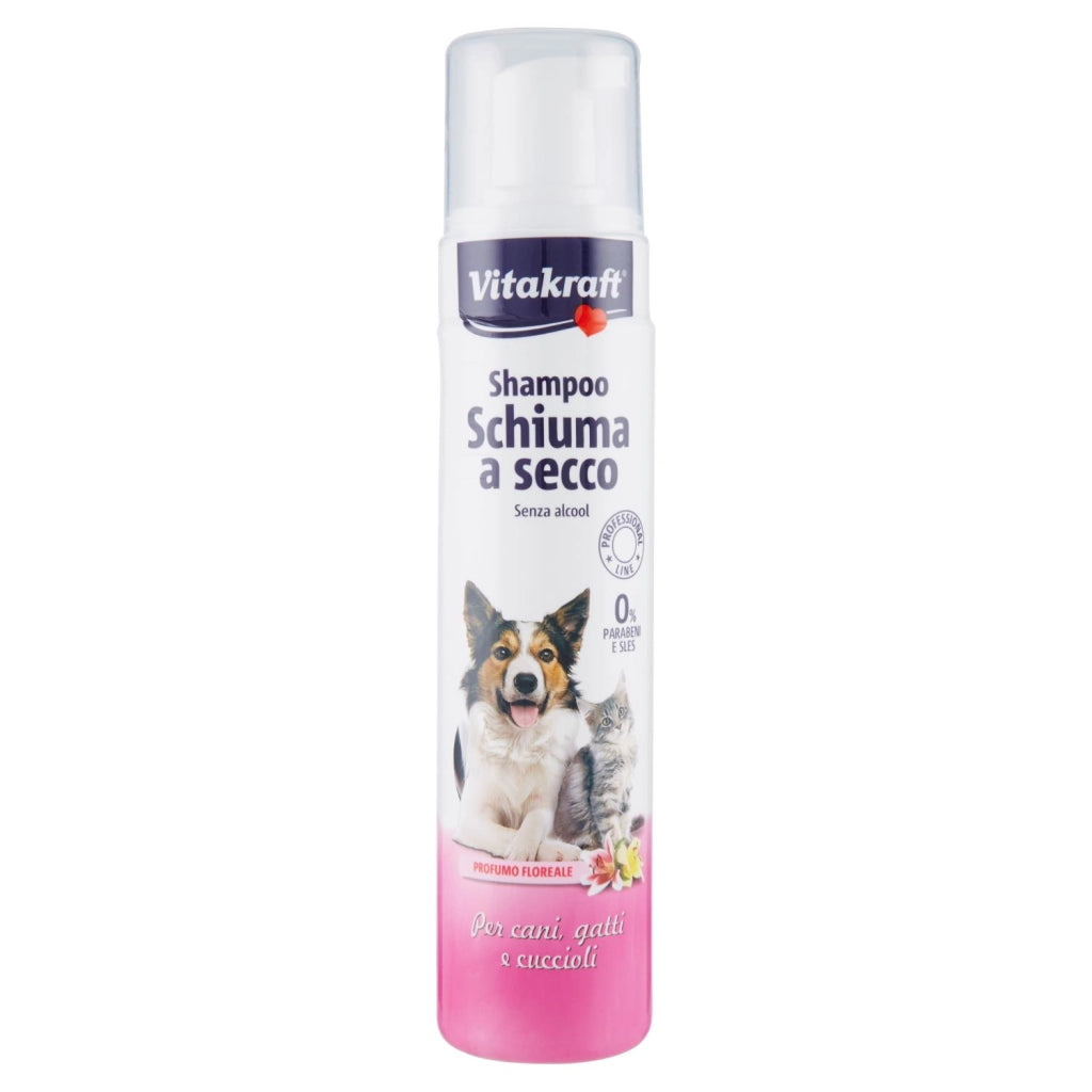 SHAMPOO SCHIUMA A SECCO PROFUMO FLOREALE PER CANI GATTI E CUCCIOLI 200 ML