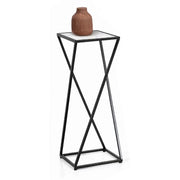 TAVOLINO A COLONNA CON STRUTTURA IN METALLO NERO E TOP IN MDF EFFETTO MARMO BIANCO MISURE: 25X70CM