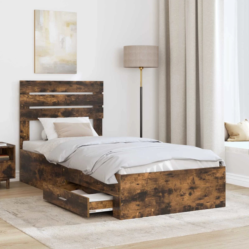 Struttura del letto-Giroletto Rovere Affumicato e Argento 75 x 190 cm 645549