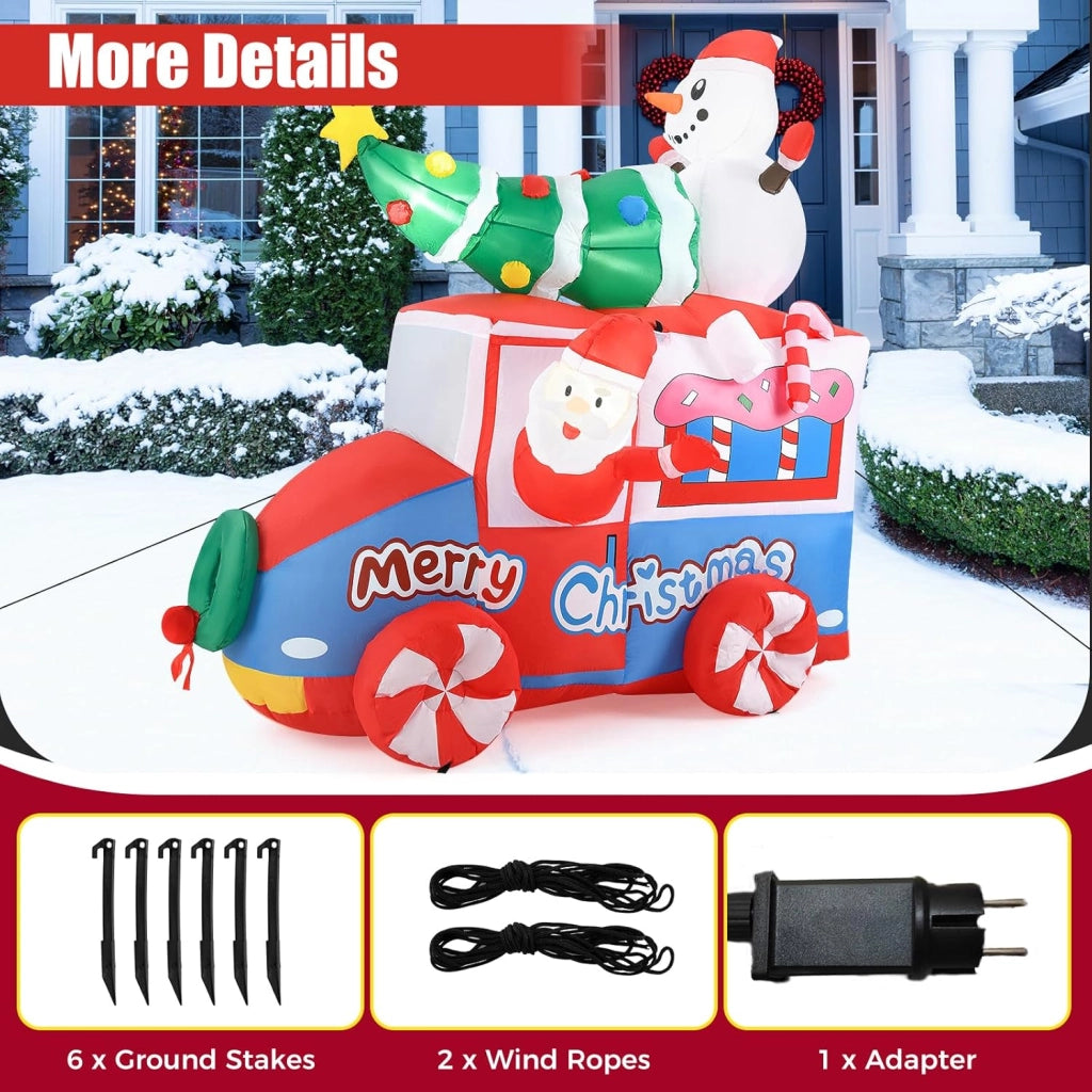 Decorazioni Natalizie, Babbo Natale Gonfiabile in Auto 177 CM, con Pupazzo di Neve, Albero di Natale, Luce LED Incorporata, Addobbi Natalizi per Esterno Interno per Casa, Giardino, Cortile