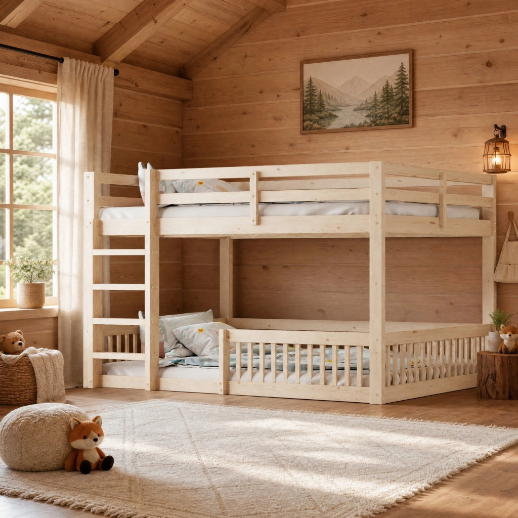 Letto a castello 160x200 cm in pino e MDF naturale con sponde di sicurezza