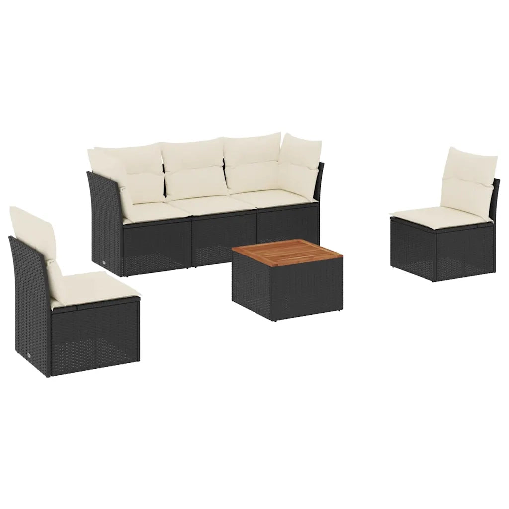 Set Divano da Giardino 6 pz con Cuscini Nero in Polyrattan