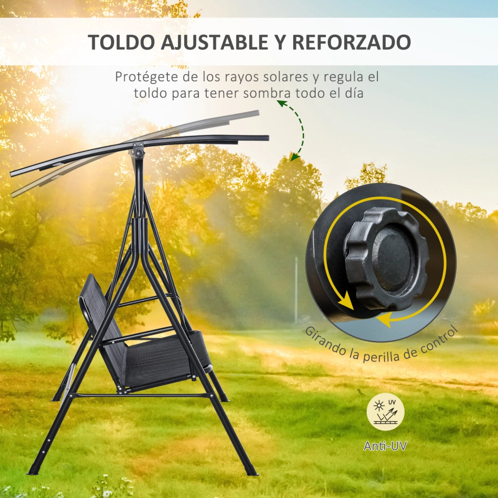 Dondolo da Giardino 2 Posti ¨C Xylo ¨C Con Tettuccio Regolabile Nero 172x110x155 cm