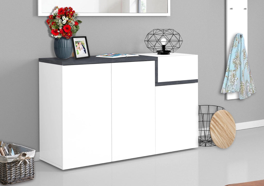 Scarpiera 3 Ante Battenti 1 Antina a Ribalta 120x40x80,1 cm Zet Bianco Lucido e Ardesia