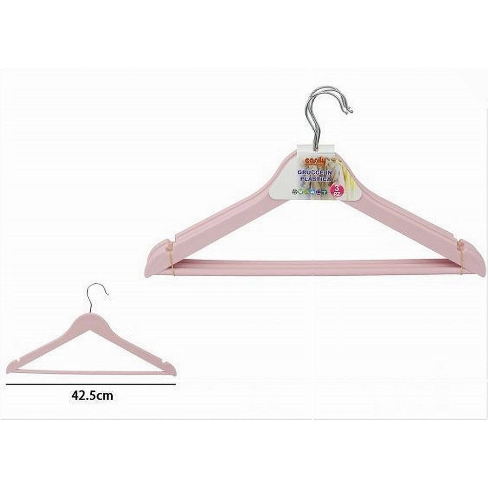 Trade Shop - Set 3 Pz Grucce Stampelle In Plastica Appendiabiti Vestiti Pantaloni Rosa 79318 -