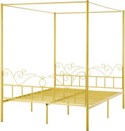 Letto a 2 piazze con struttura in metallo a quattro gambe, grata in acciaio, testata in stile minimalistico, spazio di stoccaggio sotto il letto, non richiede box spring, facile da assemblare, finitura dorata