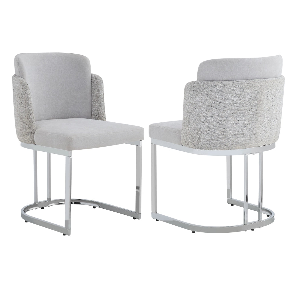 2 sedie da pranzo moderne in chenille grigio e metallo galvanizzato, con doppio schienale, seduta confortevole e struttura robusta
