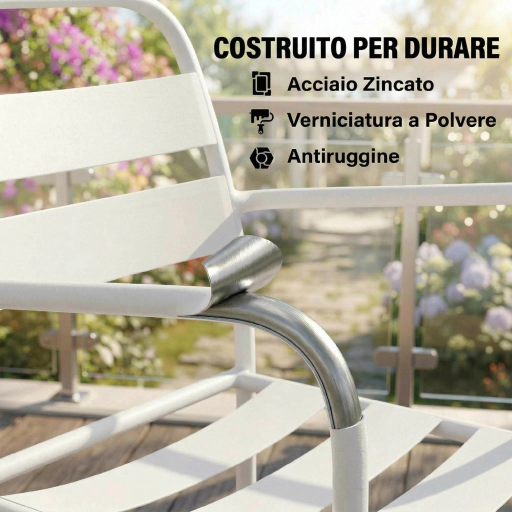 Set Bistr¨° 3 pezzi: tavolino in vetro e 2 sedie, arredo esterno bianco.