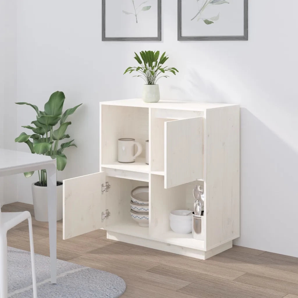 Credenza Bianca 74x35x80 cm in Legno Massello di Pino cod mxl 18731
