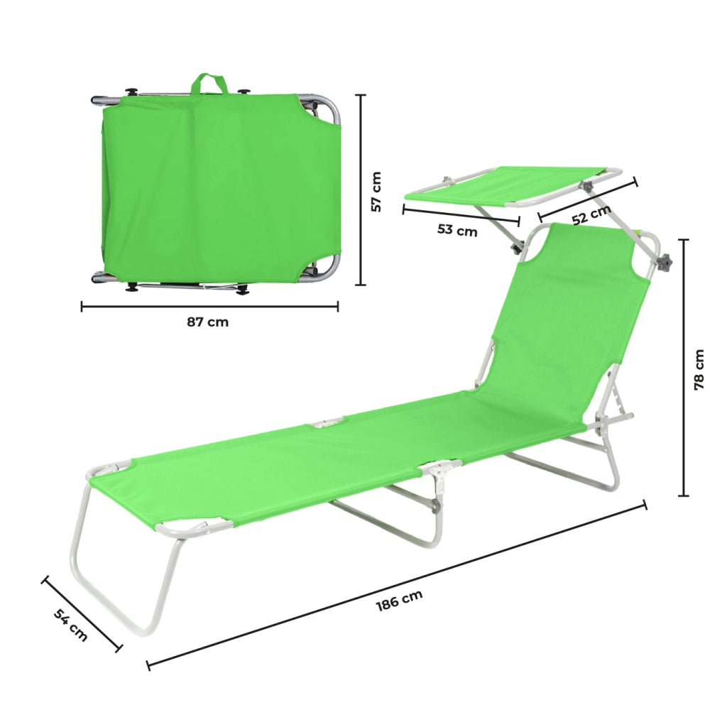 Coppia Lettini Prendisole Pieghevoli con Parasole Regolabile, Schienale Reclinabile in 4 Posizioni, Struttura in Acciaio Anti-Ruggine, Tessuto Impermeabile Anti-UV, Portata 110 kg Verde