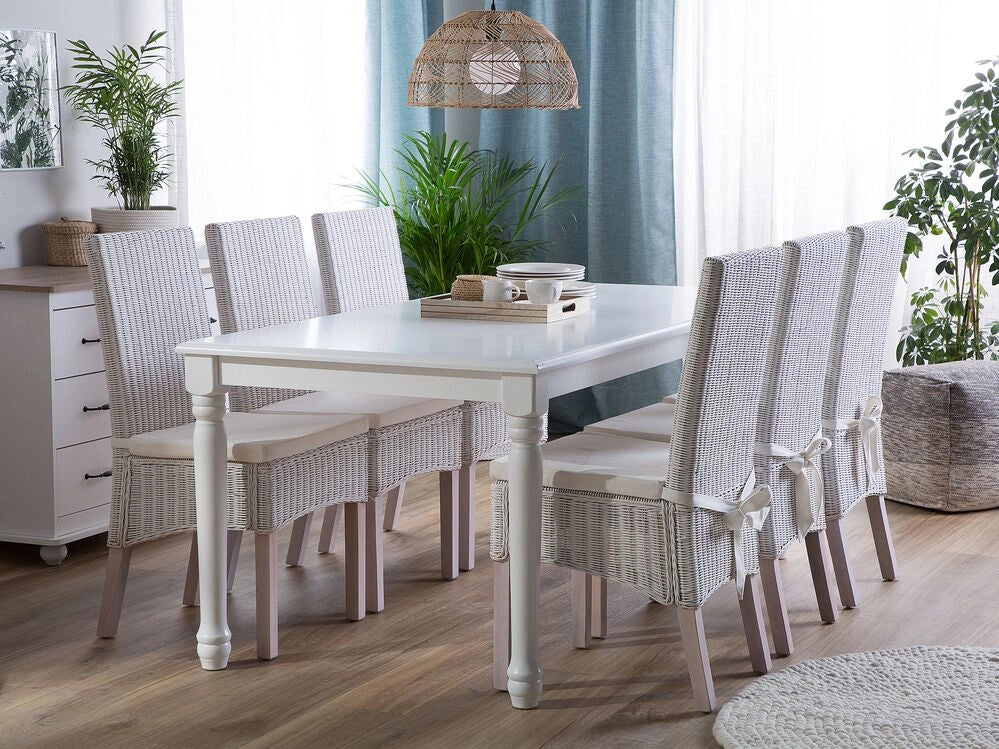 Tavolo da pranzo in legno di gomma bianco 180 x 90 cm rettangolare vintage